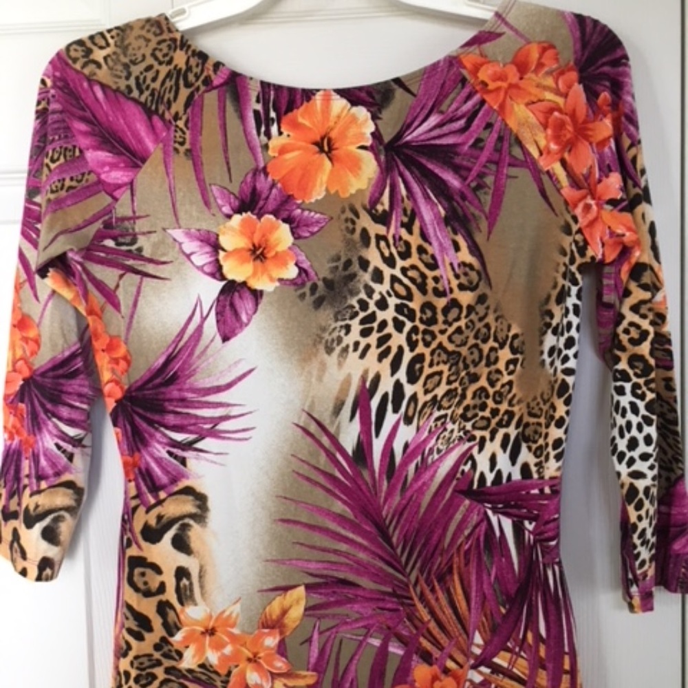 Cache Safari Print 3/4 Sleeve Stretch Top - Sm - image 3